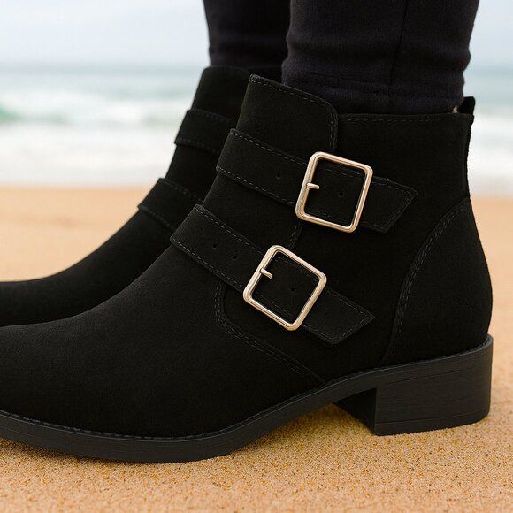 NEW Mari A Ankle Boots Black Suede with Buckles & Studs size 8 1/2 - Picture 9 of 9